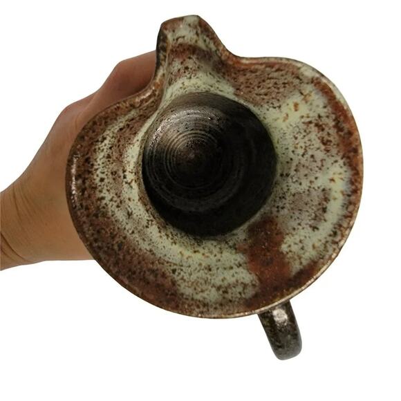 Handmade Glazed Pottery Small Pitcher Rustic Brown Milk Jug - Picture 7 of 9